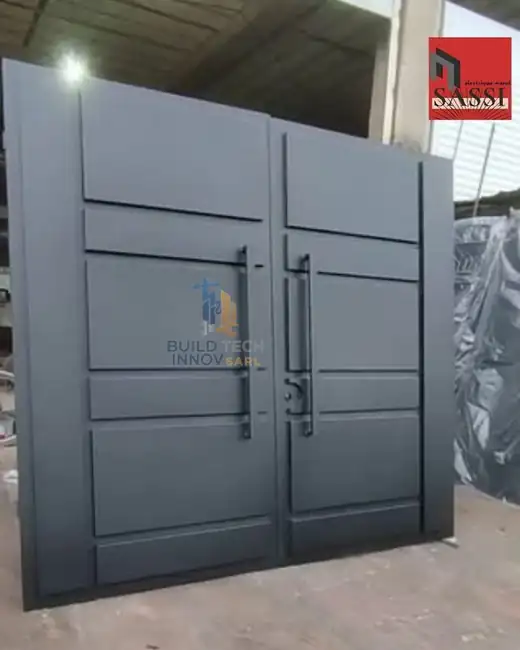 Porte d'entrée grand format. Double vantail en acier, finition anthracite